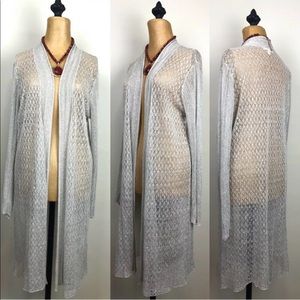 Eileen Fisher Gray Lace Sheer Knit Open Front